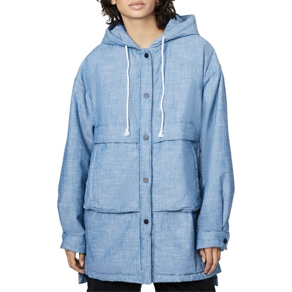 Bernie Bernardo Out And About‎ Hooded Cotton Denim Jacket size S Oversized Blue